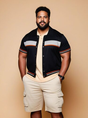 Plus-size Hispanic and Black mixed race man in a street-chic outfit