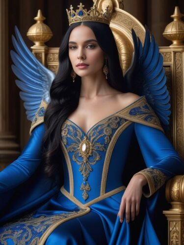 Young Angel Woman with Majestic Blue Wings
