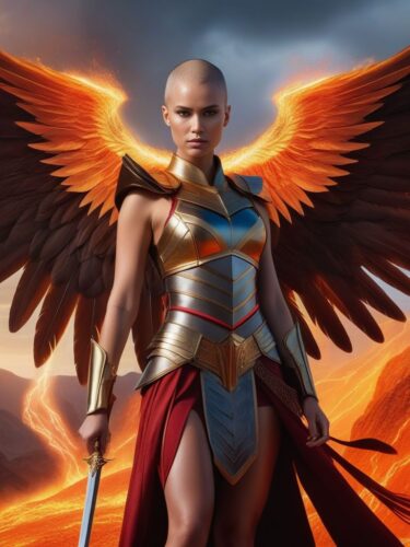 Powerful Angel Woman with Phoenix-like Wings
