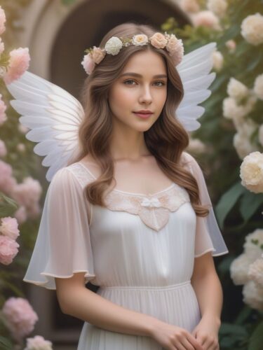 Young Angel Woman in a Quaint Garden