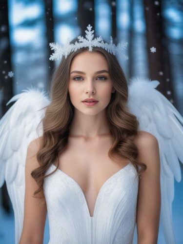 Portrait of a Young Angel Woman with Ethereal Wings