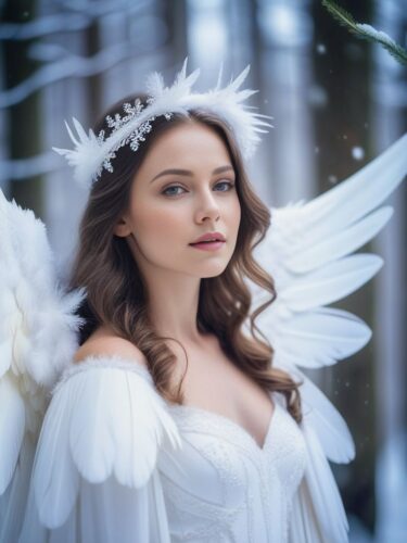 Portrait of a Young Angel Woman with Ethereal Wings