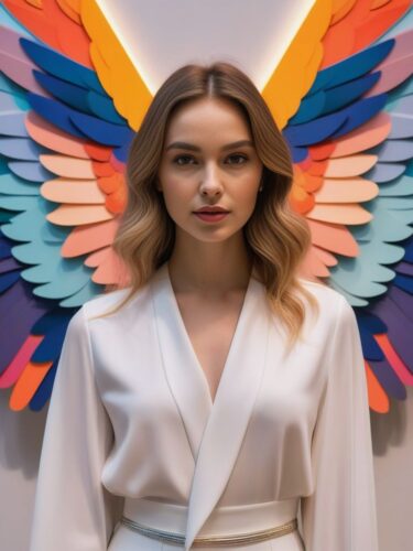Portrait of a Young Angel Woman in a Modern Art Gallery