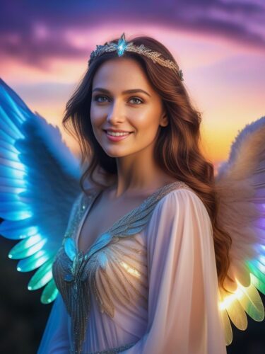 Radiant Angel Woman with Iridescent Wings