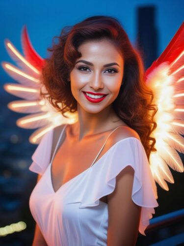 Angel Woman with Striking Red Wings