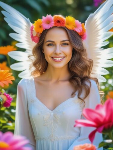 Young Angel Woman in a Botanical Garden