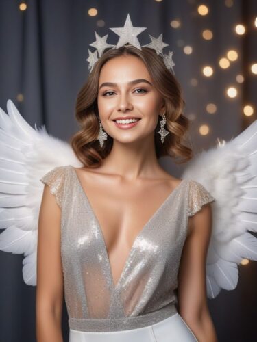 Cheerful Angel Woman with Sparkling Wings