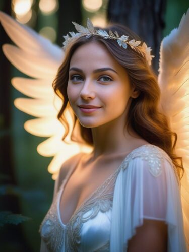 Young Angel Woman in Serene Forest