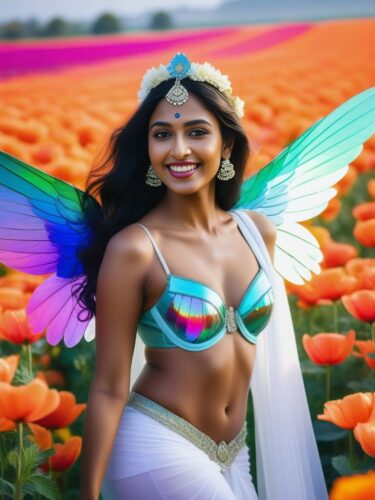 South Asian Sexy Angel Woman with Iridescent Wings