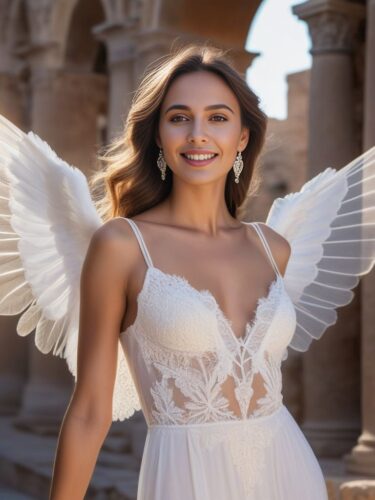 Mediterranean Sexy Angel Woman in Ancient City
