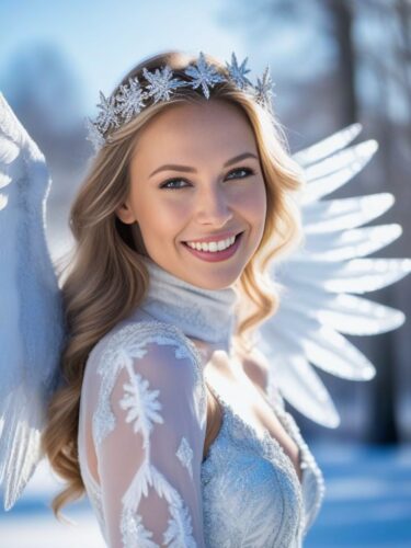 Sexy Angel Woman in Winter Wonderland
