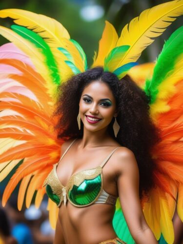 Brazilian Sexy Angel Woman with Vibrant Carnival Wings