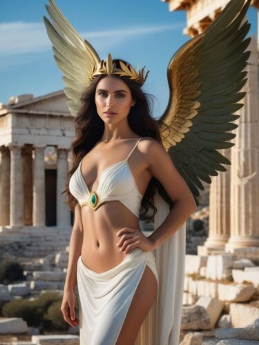 Greek Sexy Angel Woman with Mythic Olive Wings