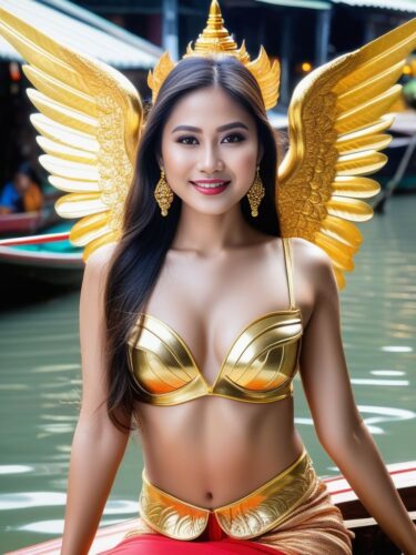 Thai Sexy Angel Woman with Temple Gold Wings