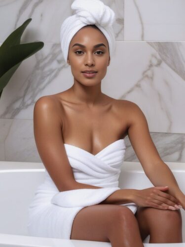Mixed-Race Woman in Luxury Bathroom
