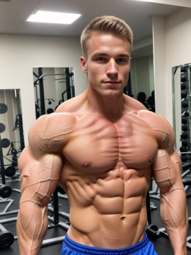 Young Male Bodybuilder Posing in Gym