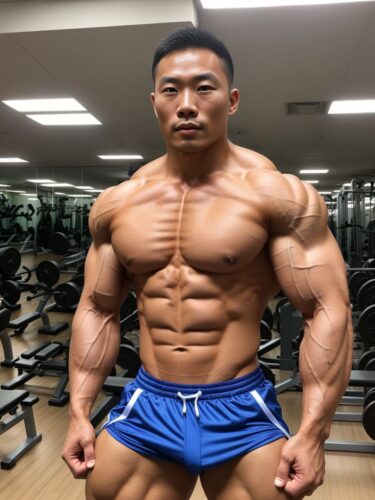 East Asian Bodybuilder in Gym