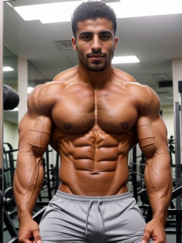 Middle-Eastern Male Bodybuilder in Gym