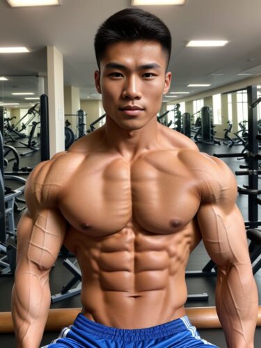 Young Asian Male Bodybuilder in Gym