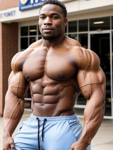 African American Bodybuilder Outside a Gym
