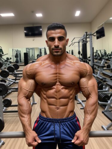 Middle-Eastern Bodybuilder in a Gym