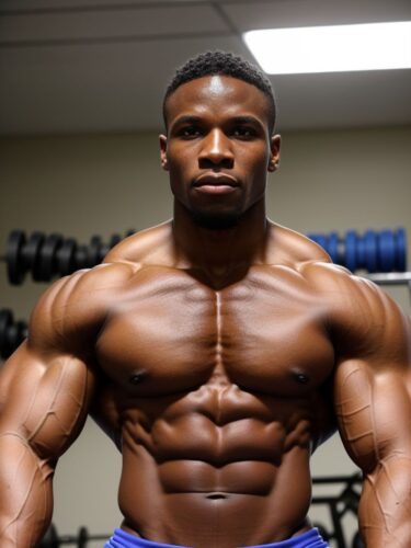 African American Bodybuilder in a Gym