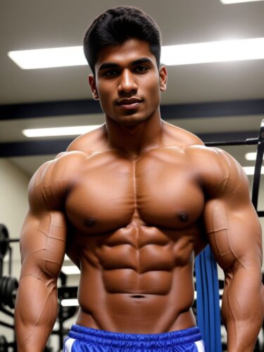 South Asian Young Man Bodybuilder in Gym