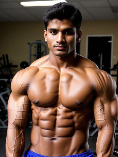 South Asian Young Man Bodybuilder in Gym