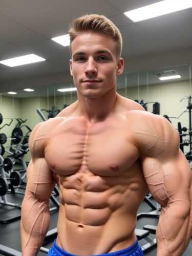 Young White Male Bodybuilder in Gym