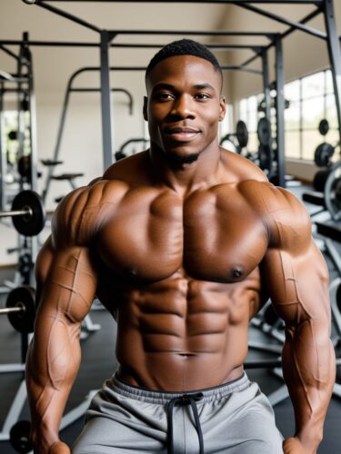 African American Bodybuilder in Gym