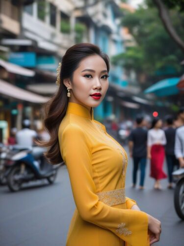 A Young Vietnamese Instagram Model in a Contemporary Ao Dai