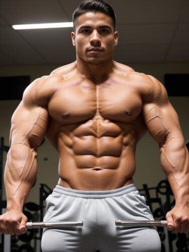 Hispanic Male Bodybuilder in Gym