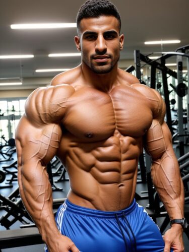 Middle-Eastern Bodybuilder in a Gym