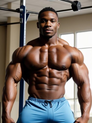 African American Bodybuilder in a Gym