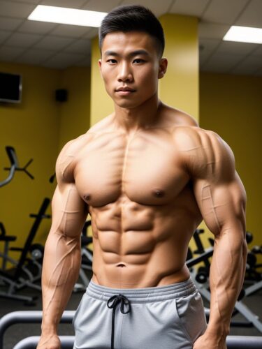 Young East Asian Male Bodybuilder in Gym