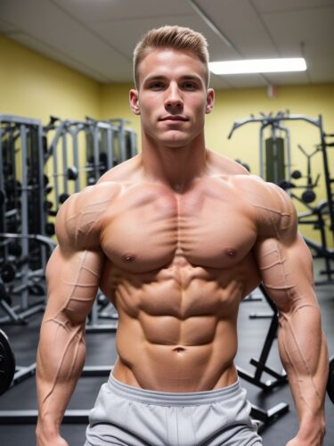 Young White Male Bodybuilder in a Gym