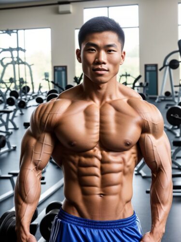 Young East Asian Bodybuilder in a Gym