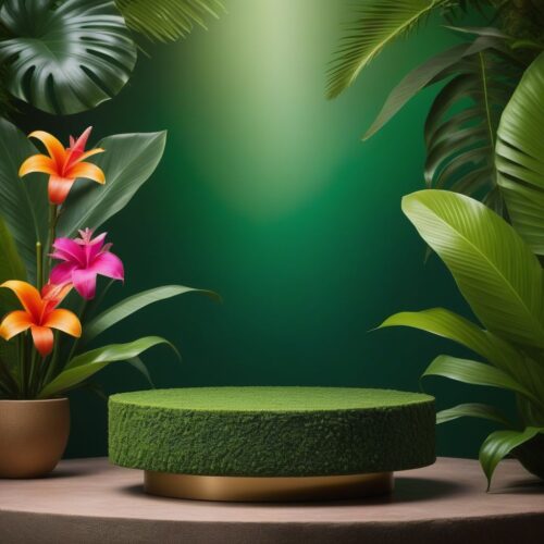 Floral Pedestal with Lush Tropical Jungle Background