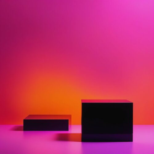 Minimalist Black Pedestal Against Neon Abstract Background