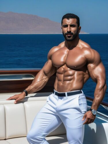 Middle-Eastern Bodybuilder in a Luxurious Yacht