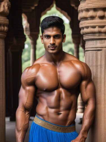 South Asian Bodybuilder in Ancient Temple