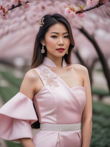 Elegant Asian Instagram Model in Traditional Motif Dress