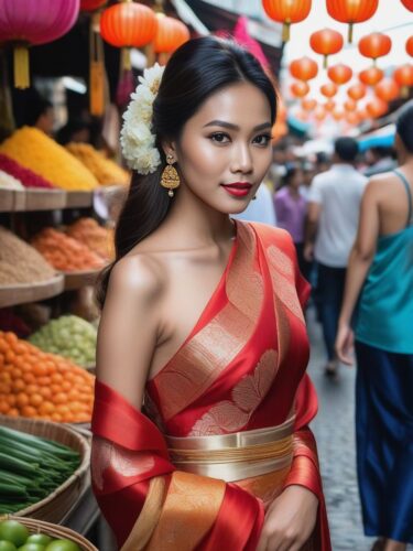 Enchanting Southeast Asian Instagram Model in Traditional Silk Dress
