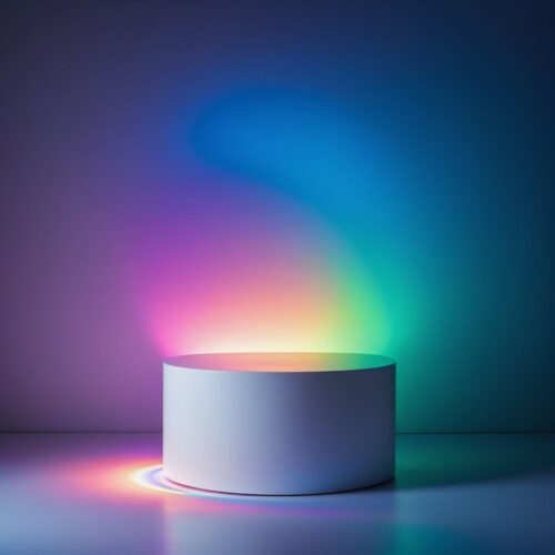 Simple White Pedestal with Dynamic Multicolor Light Show