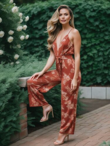 Lovely and Optimistic Instagram Model in Floral Jumpsuit