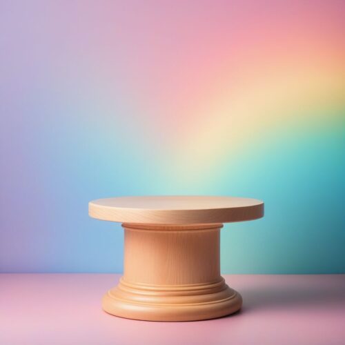 Whimsical Cosmetics Photography on Light Wood Pedestal