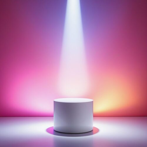Minimal White Pedestal with Multicolored Spotlights