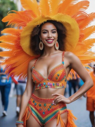 South American Instagram Model in Samba-Inspired Outfit