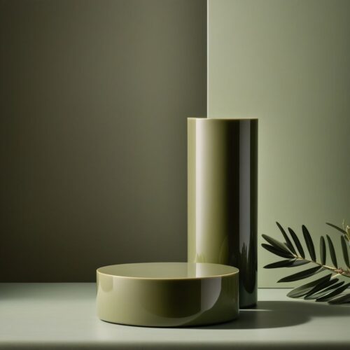 Olive Green Pedestal in Studio with Muted Lighting