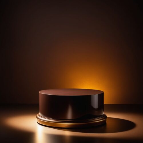 Dark Chocolate Brown Pedestal with Warm Golden Backlighting